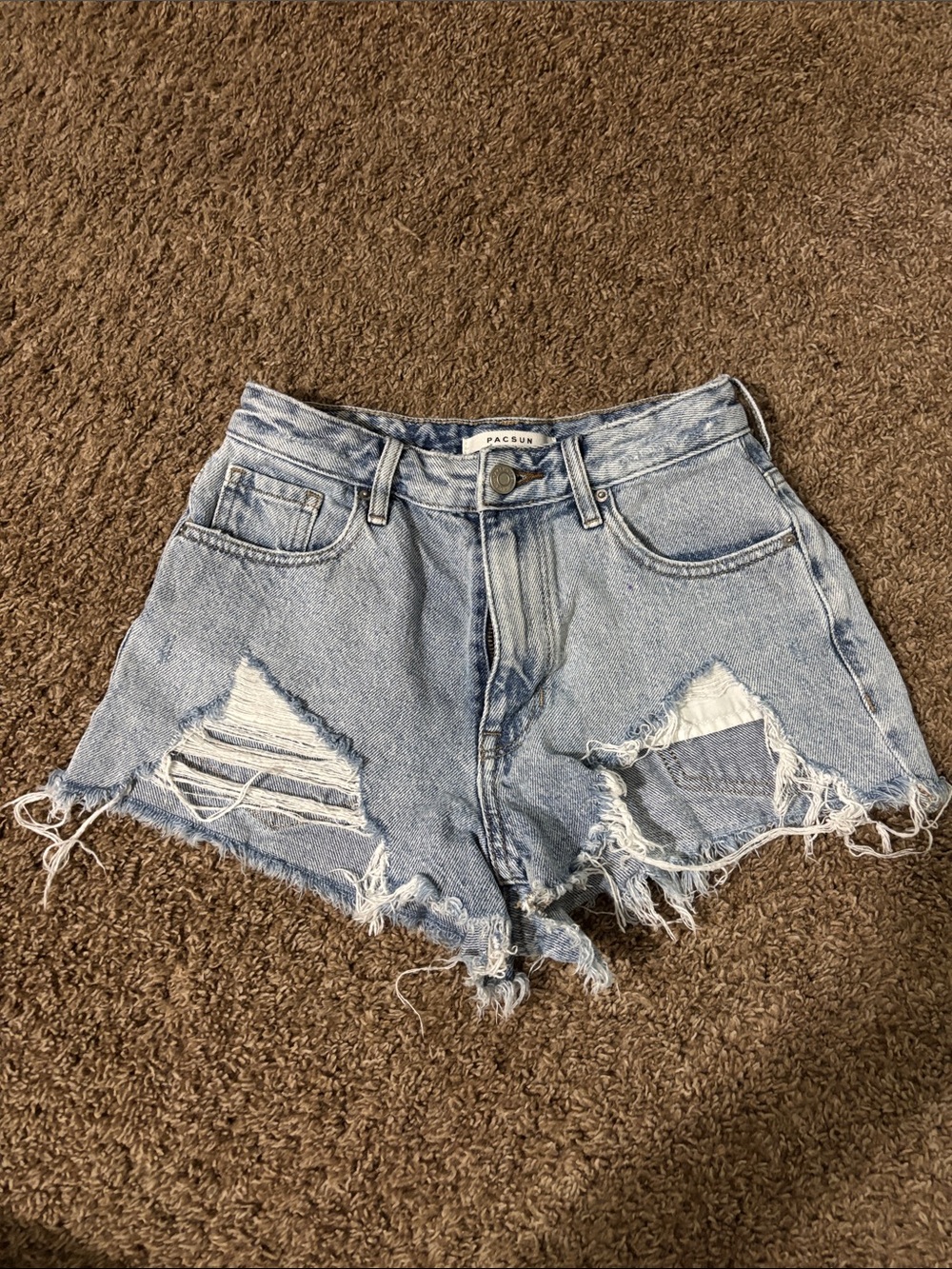 PacSun Light Blue Ripped High-Rise Denim Shorts